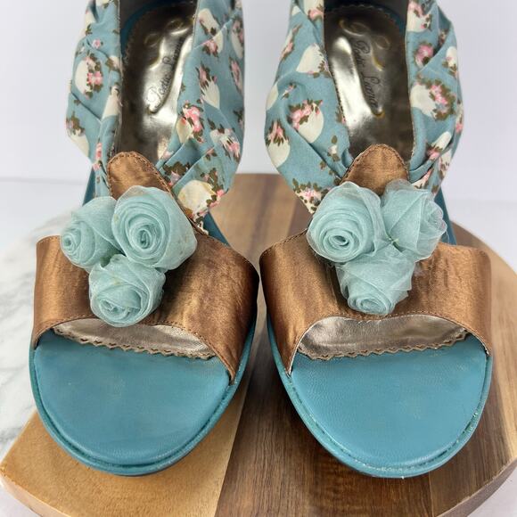 Poetic License 10 APPLE OF MY EYE Open Toe Floral Blue Cone Heels Bridgerton - Picture 6 of 9
